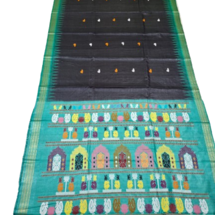 Pure / Fine Tussar Dolabedi Silk Saree with allover Buta, Contrast Dobby Border along with Intricate Dola Pallu and Matching Blouse Piece