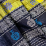 Swastika Design Ganga Jamuna Border Double Aanchal Berhampuri Silk Saree with Colourful Pallu with Heavy Thread Work and Matching Blouse Piece