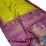 Beautiful Handwoven Fine / Pure Tassar Silk Saree with Contrast Temple Borders with Allover Buti, Beautiful SRAVAN KUMAR Pallu with Traditional Motifs and Matching Blouse Piece