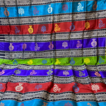 Swastika Design Ganga Jamuna Border Double Aanchal Berhampuri Silk Saree with Colourful Pallu with Heavy Thread Work and Matching Blouse Piece