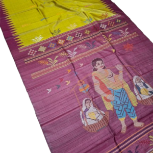 Beautiful Handwoven Fine / Pure Tassar Silk Saree with Contrast Temple Borders with Allover Buti, Beautiful SRAVAN KUMAR Pallu with Traditional Motifs and Matching Blouse Piece