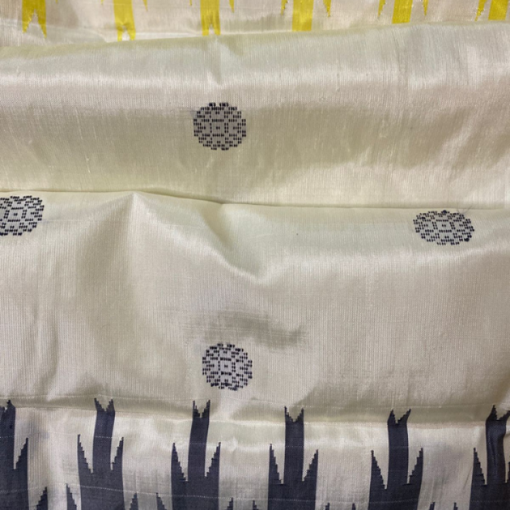 Swastika Design Ganga Jamuna Border Double Aanchal Berhampuri Silk Saree with Colourful Pallu with Heavy Thread Work and Matching Blouse Piece