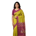 Beautiful Handwoven Fine / Pure Tassar Silk Saree with Contrast Temple Borders with Allover Buti, Beautiful SRAVAN KUMAR Pallu with Traditional Motifs and Matching Blouse Piece