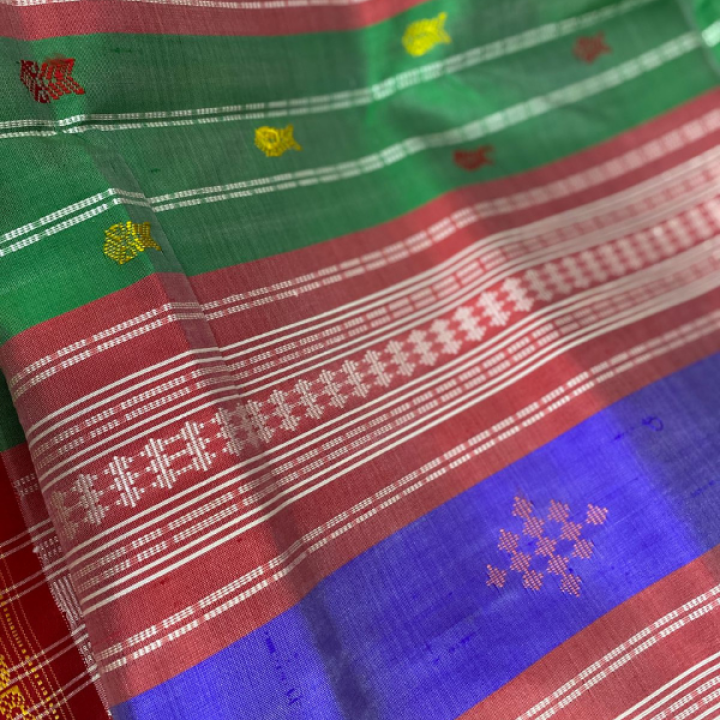 Double Aanchaal Berhampuri Silk Saree with Blouse Piece