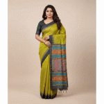 Pure / Fine Tussar Silk Saree with Beautiful Jalha Pallu with Intricate Work , all over Buti , Contrast Temple Border & Matching Blouse Piece