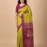 Beautiful Handwoven Fine / Pure Tassar Silk Saree with Contrast Temple Borders with Allover Buti, Beautiful SRAVAN KUMAR Pallu with Traditional Motifs and Matching Blouse Piece